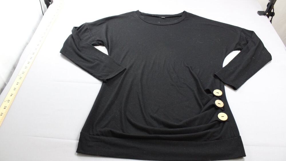 Long Sleeve Tunic Top M Black Crew Neck Ruched Womens Banded Hem